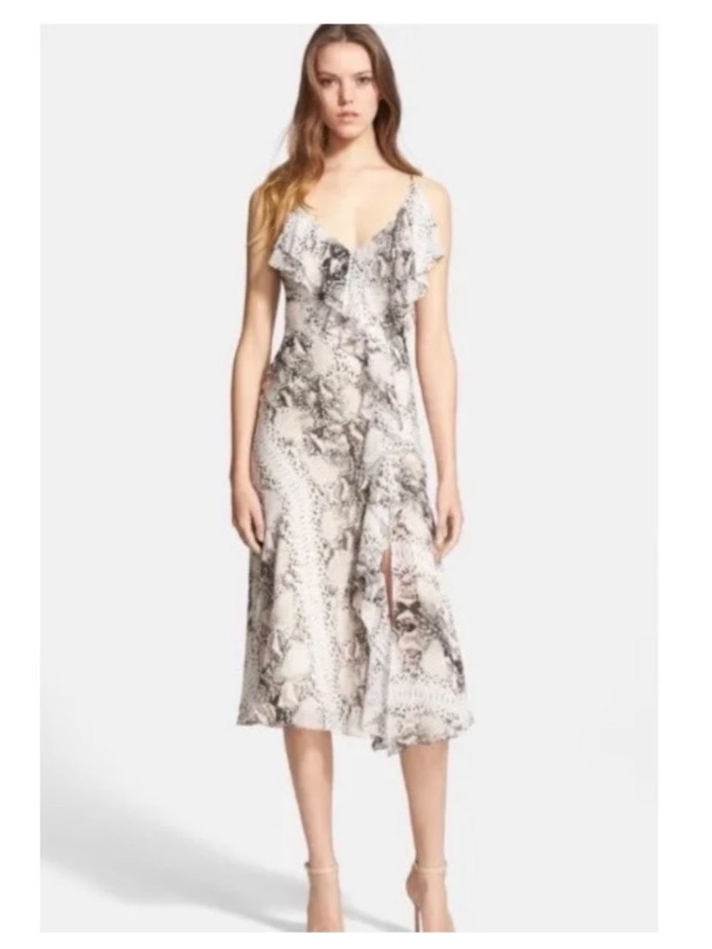 Haute Hippie Silk Snake-Print Ruffle Slip Midi Dress size Large - Picture 3 of 14